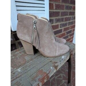 Rag & Bone Margot Taupe Beige Suede Ankle Bootie-Fringe-Double Zip-Sz 39/US 8
